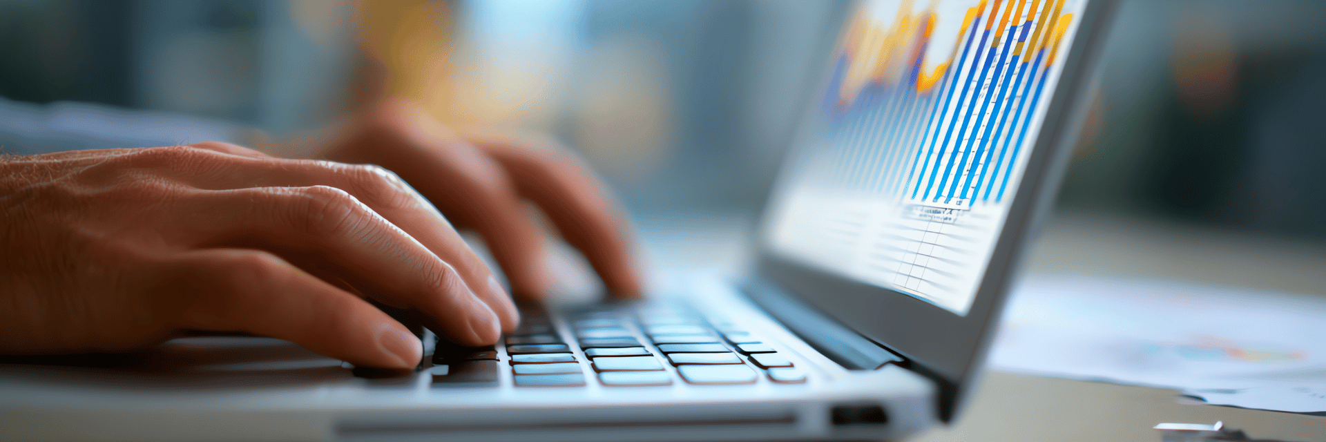Laptop im Einsatz in der Buchhaltung: Nutzer einer Buchhaltungssoftware