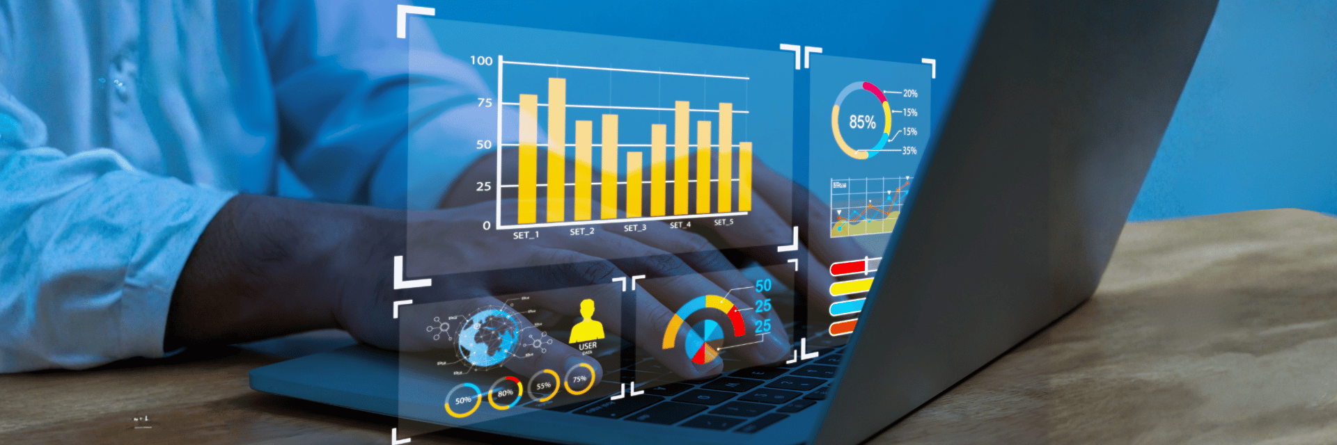 Dashboard als illustratives Element vor Laptop