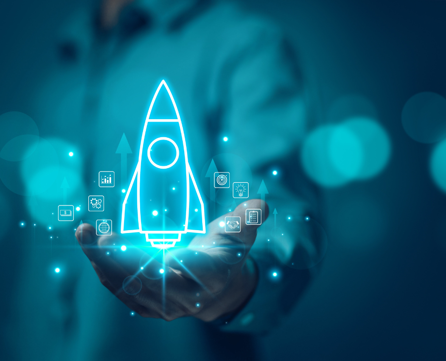 Das Bild mit der Rakete und digitalen Elementen zeigt, dasss Der ERP-Förderkredit Digitalisierung ist für Gründer und Mittelstand gleichermaßen interessant ist.