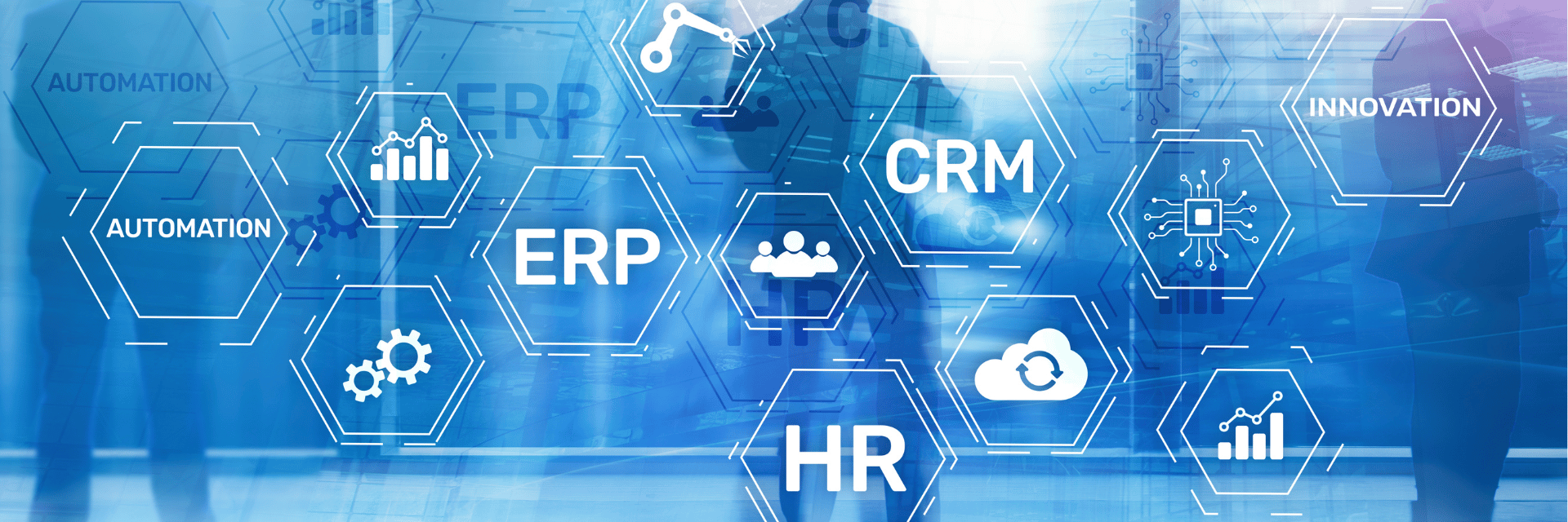 Technische Illustration zu ERP-Schnittstellen: Anbindung von CRM, HR und mehr.