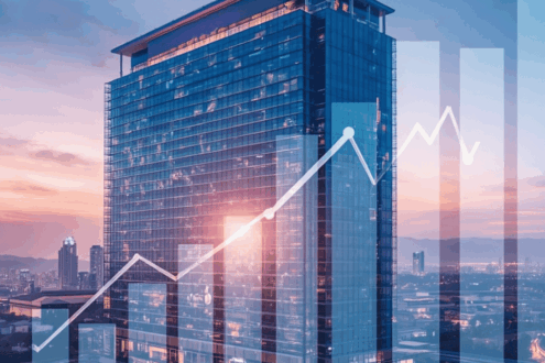 Hotelansicht mit überlagerten Statistiken