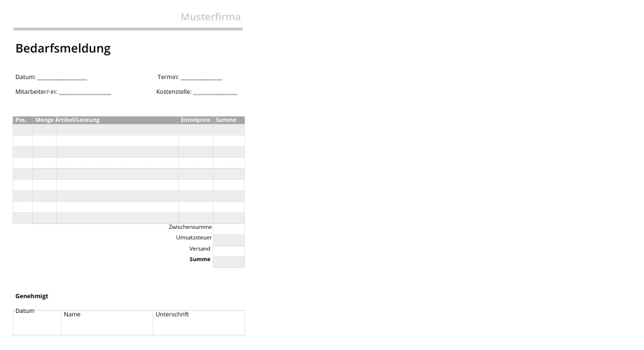 Bedarfsmeldung Muster