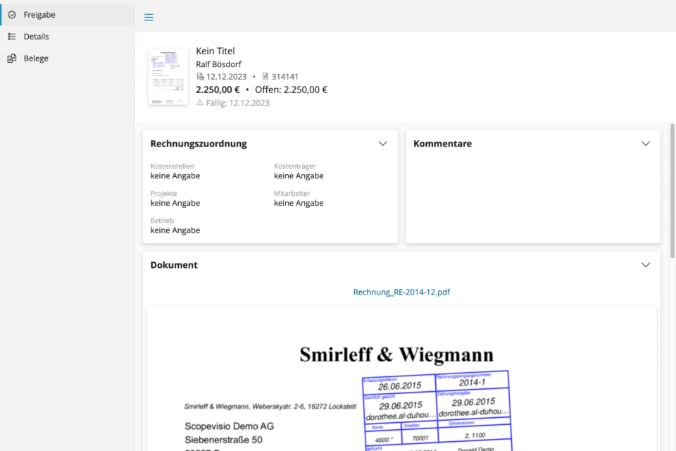 Freigabe von Eingangsrechnungen in SCOPEVISIO2GO