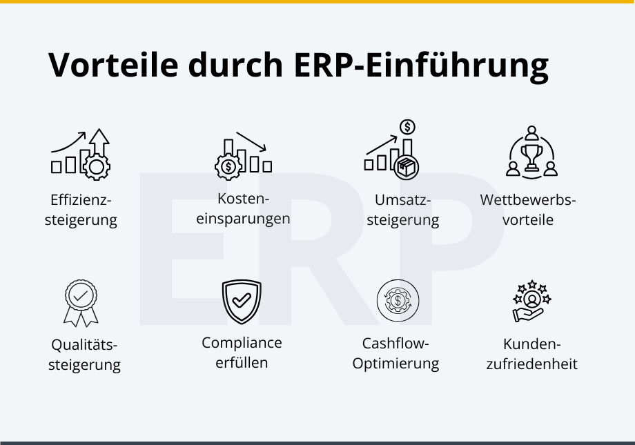 Die Grafik benennt acht Vorteil, die sich durch ERP Einführung ergeben.