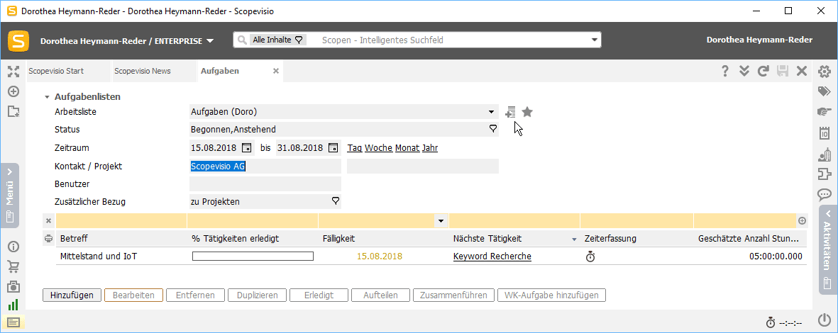Aufgaben in Scopevisio