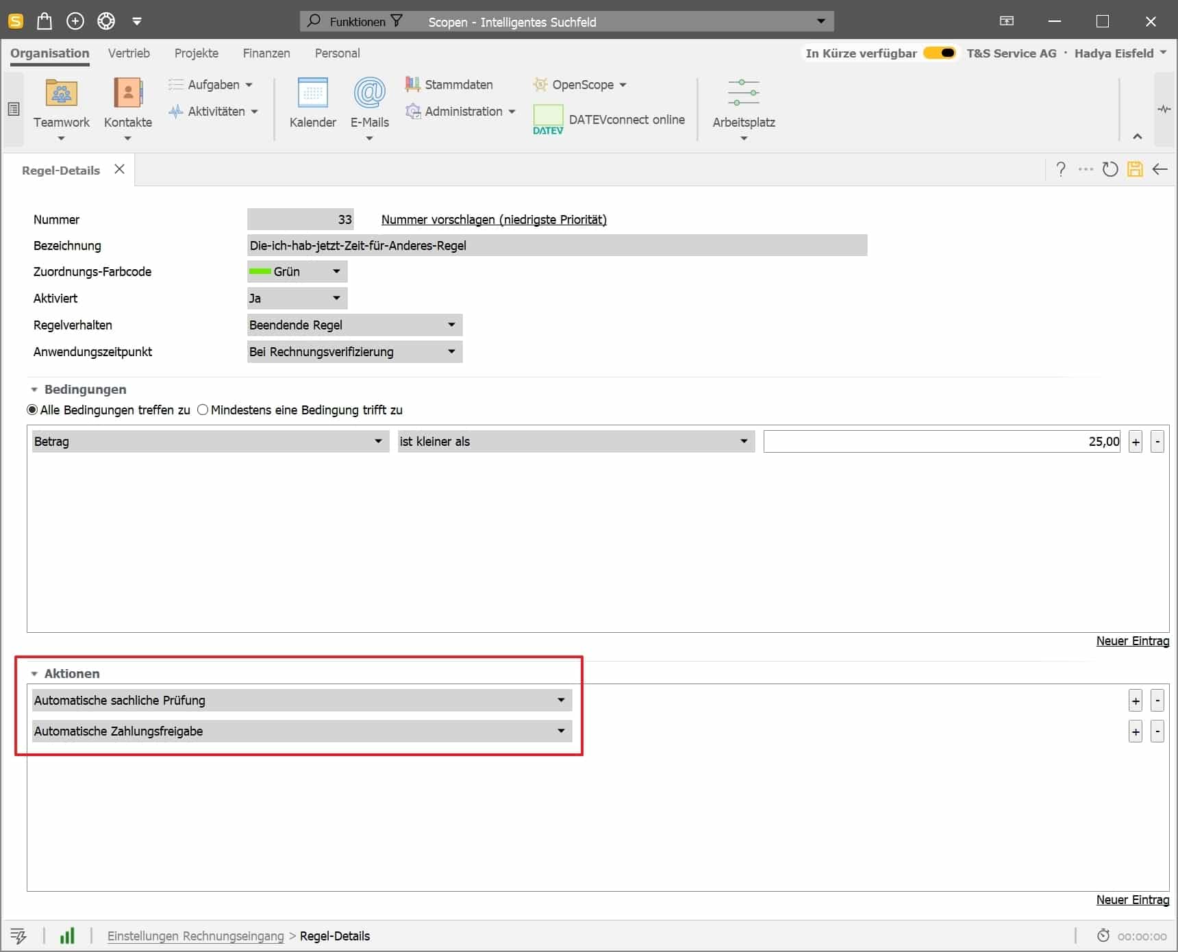 Screenshot automatische Freigabe und Prüfung