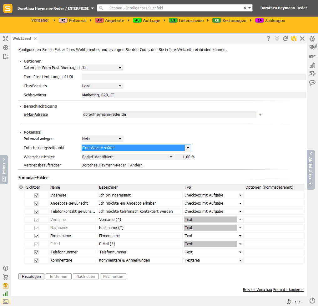 Leadgenerierung: Formulardesigner
