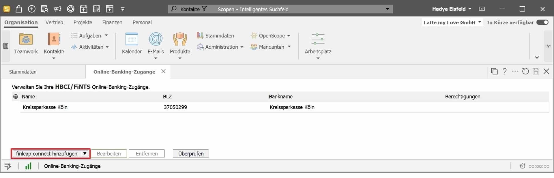 Screenshot Finleap Connect hinzufügen