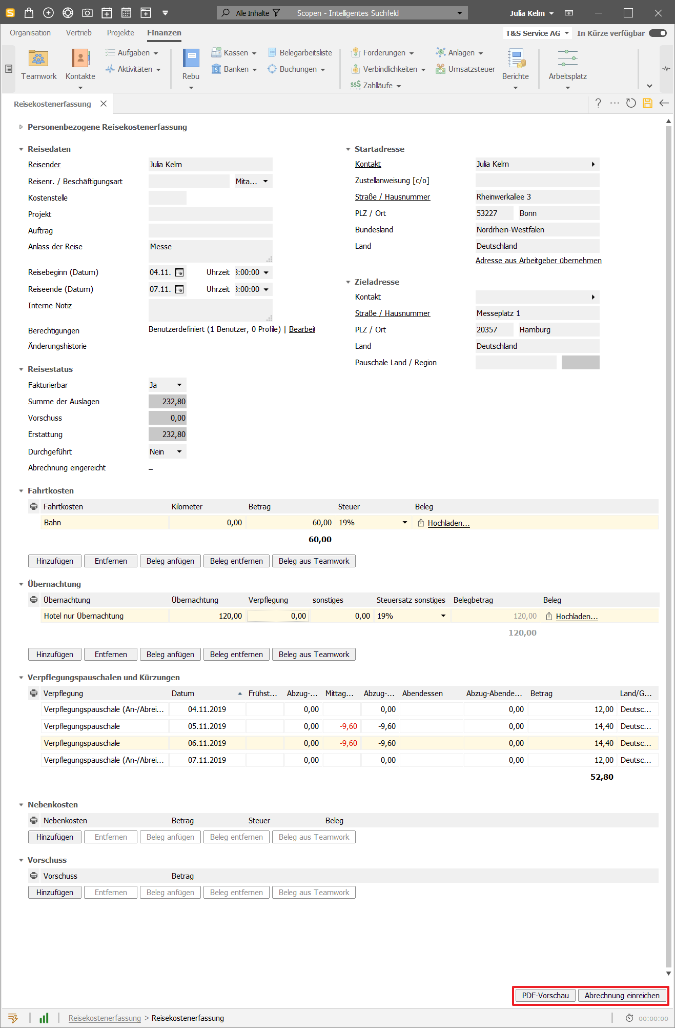 Scopevisio Screenshot Reisekostenerfasssung