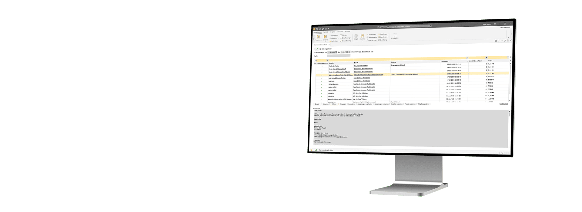 Korrespondenzverwaltung durch integrierte E-Mail Funktionen