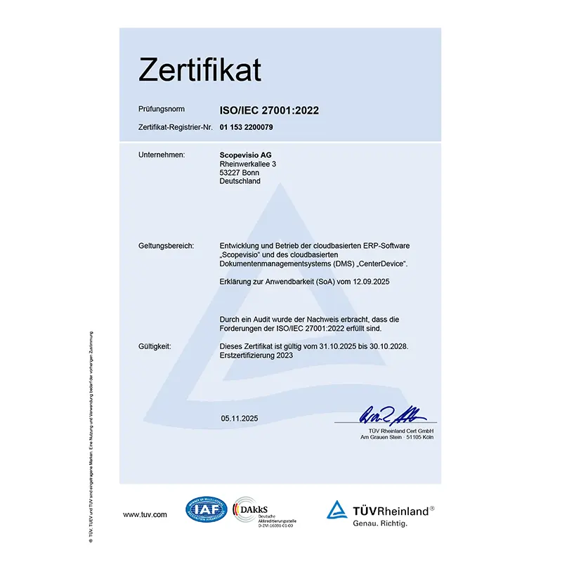 iso 27001 zertifikat scopevisio ag