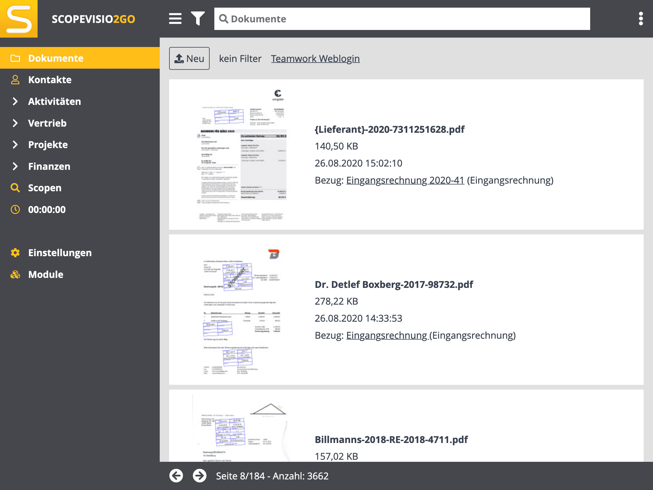 Scopevisio2GO - Bereich - Organisation