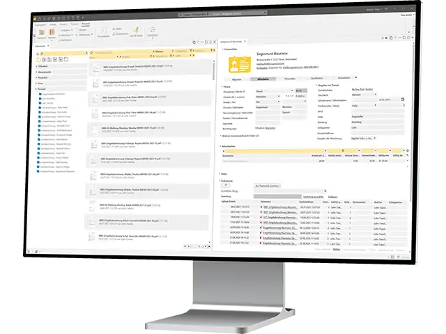 Verzichten Sie auf volle Ordner-Schränke und teure Serverstrukturen in der Verwaltung. Digitalisieren Sie Ihre Mitarbeiterdokumente und legen Sie in der Personalakte des jeweiligen Mitarbeiters ab. Die integrierte Lohnlaufverwaltung unterstützt Sie außerdem bei der Verteilung der digitalen Abrechnungsdokumente sowie Verbuchung der Lohnbuchungsdatei. - Header Bild