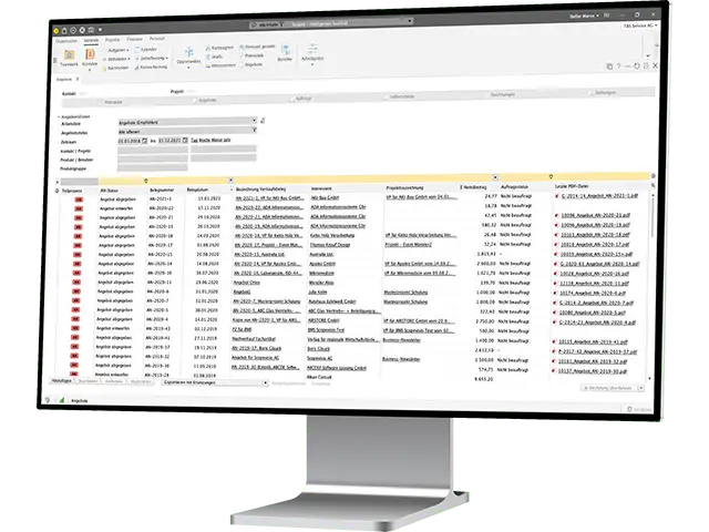 Mit Scopevisio sind Angebote mit wenigen Klicks erstellt. Übersichtlich strukturierte und personalisierte Listen helfen Ihnen alles im Blick zu behalten. Und selbst das Versenden eines Angebotes erledigen Sie mit einem Klick per E-Mail, ohne die Anwendung zu wechseln. - Header Bild